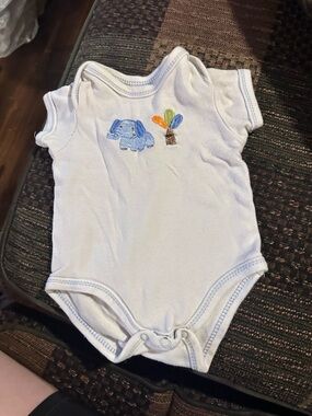 White Baby Onesie with Blue Elephant and Colorful Tree